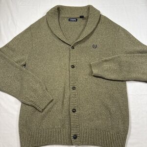 Sweater Mens Large KHAKI Shawl Collar Button Cardigan‎ Knit Grandpa Classic CHAP